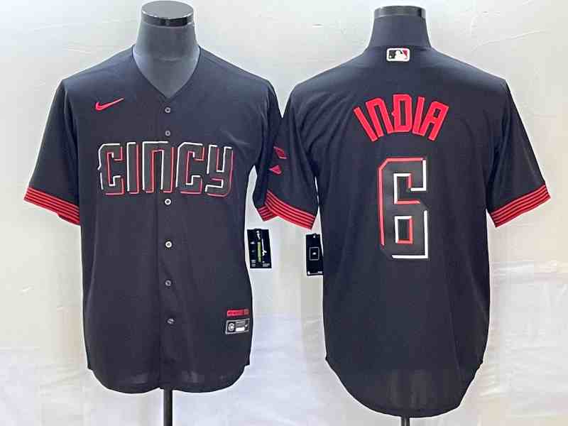 Men's Cincinnati Reds #6 Jonathan India Black 2023 City Connect With Patch Stitched Jersey