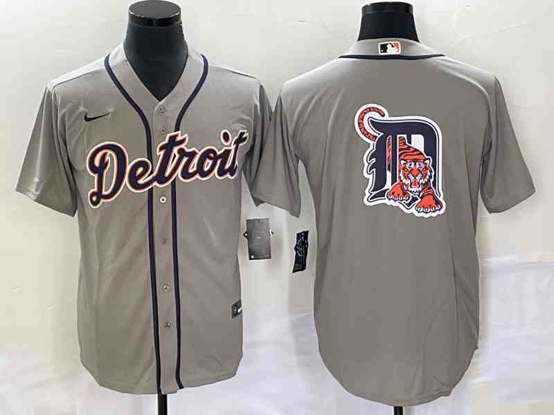 Men's Detroit Tigers Gray Team Big Logo Cool Base Stitched Jersey