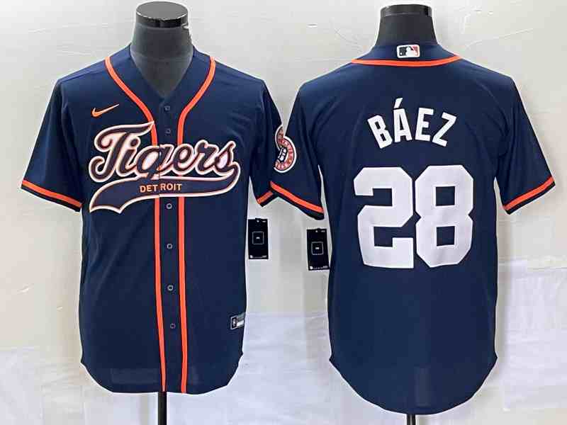 Men's Detroit Tigers #28 Javier Báez Navy Cool Base Stitched Baseball Jersey