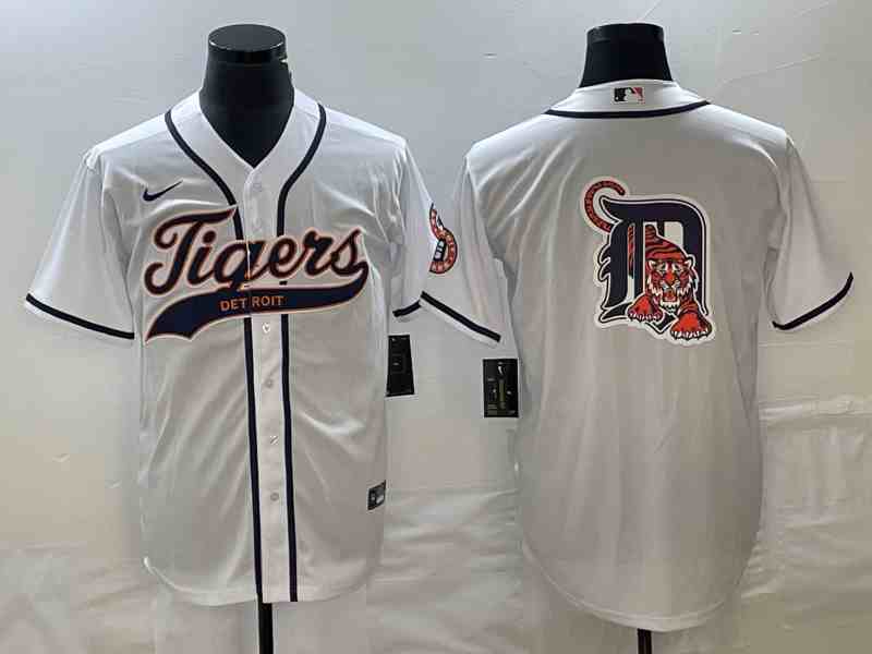 Men's Detroit Tigers White Team Big Logo Cool Base Stitched Jersey (2)