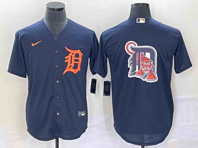 Men's Detroit Tigers NavyOrange Team Big Logo Cool Base Stitched Jersey