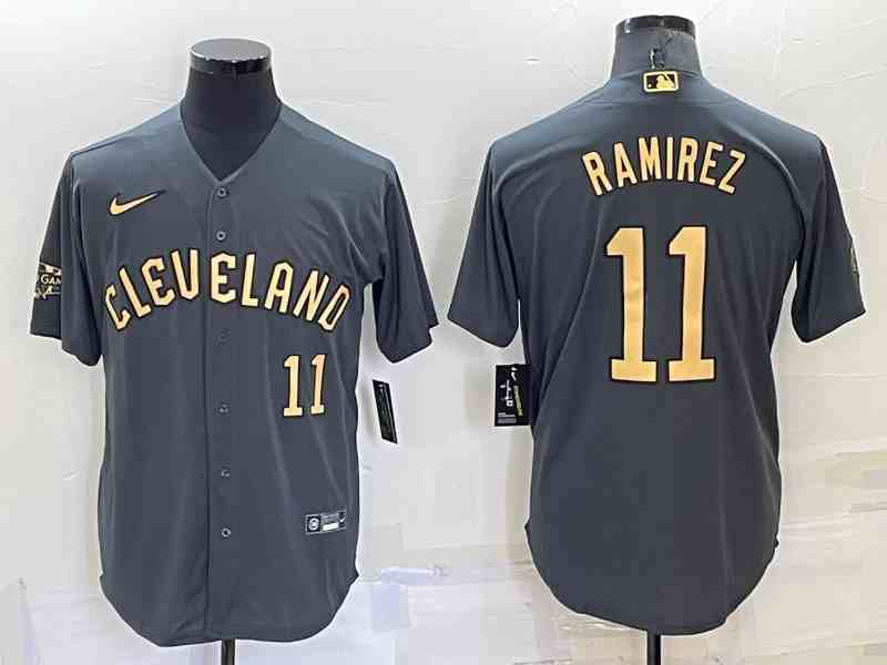 Men's Cleveland Guardians #11 José Ramírez Charcoal 2022 All-Star Cool Base Stitched Baseball Jersey (2)