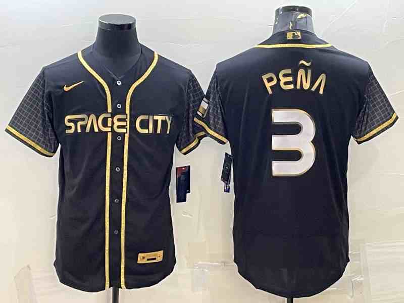 Men's Houston Astros #3 Jeremy Pena Black Gold Flex Base Stitched Jerseys1