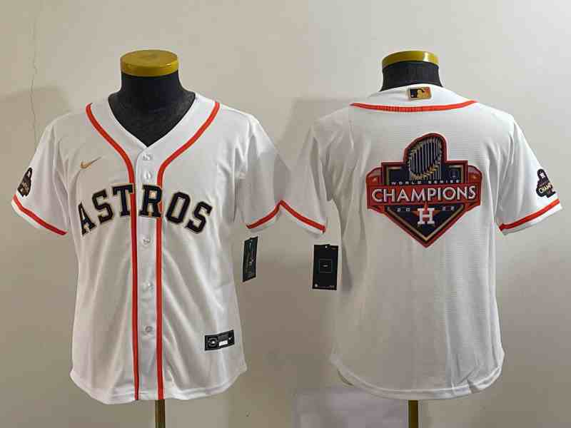 Youth Houston Astros White Champions Big Logo With Patch Stitched MLB Cool Base Nike Jersey
