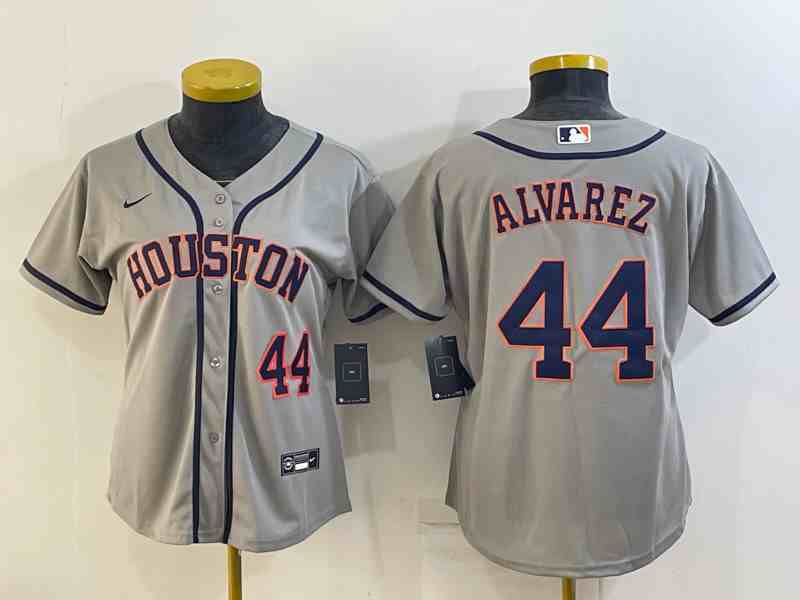 Women's Houston Astros #44 Yordan Alvarez Grey With Patch Stitched MLB Cool Base Nike Jersey1