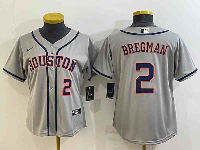 Women's Houston Astros #2  Alex Bregman Grey With Patch Stitched MLB Cool Base Nike Jersey1