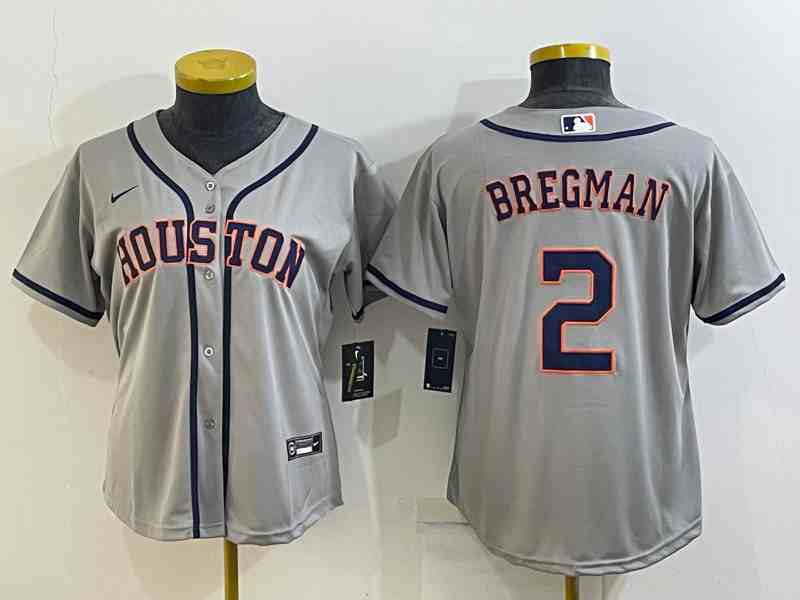 Women's Houston Astros #2  Alex Bregman Grey With Patch Stitched MLB Cool Base Nike Jersey