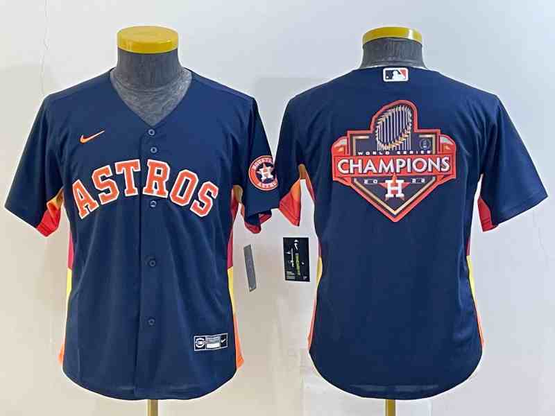 Women's Houston Astros Navy Blue Champions Big Logo With Patch Stitched MLB Cool Base Nike Jersey