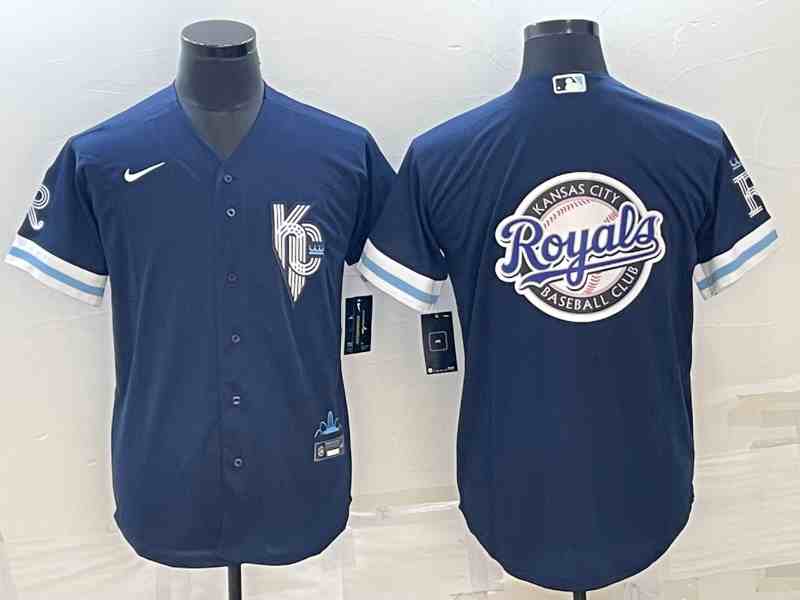 Men's Kansas City Royals Big Logo 2022 Navy Blue City Connect Cool Base Stitched Jerseys