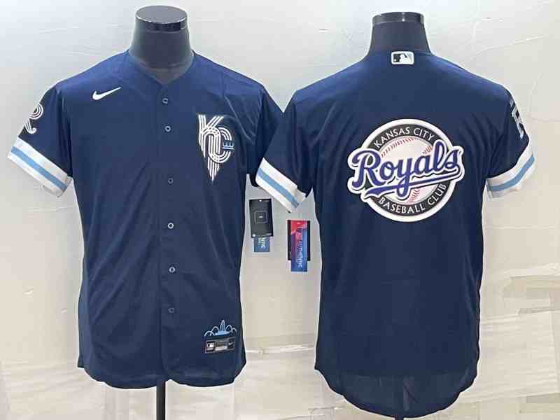 Men's Kansas City Royals Big Logo 2022 Navy Blue City Connect Flex Base Stitched Jerseys