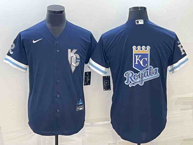 Men's Kansas City Royals Big Logo 2022 Navy Blue City Connect Cool Base Stitched Jersey