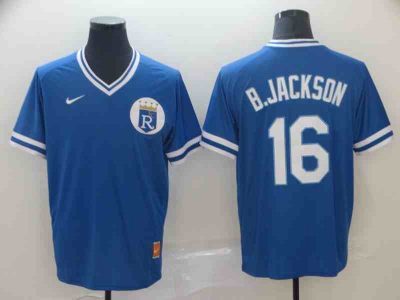 Men's  Kansas City Royals #16 Bo Jackson Blue Cooperstown Throwback Jersey
