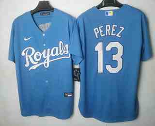 Men's Kansas City Royals #13 Salvador Perez Light Blue Cool Base Stitched MLB Jersey