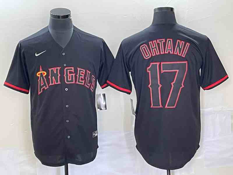 Men's Los Angeles Angels #17 Shohei Ohtani Lights Out Black Fashion Cool base Nike Jersey