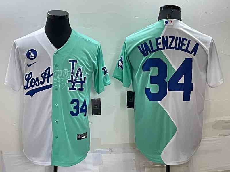 Mens Los Angeles Dodgers #34 Fernando Valenzuela White Green Number 2022 Celebrity Softball Game Cool Base Jersey