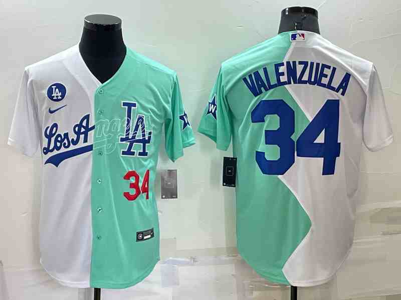 Men's Los Angeles Dodgers #34 Fernando Valenzuela White Green Number 2022 Celebrity Softball Game Cool Base Jersey1
