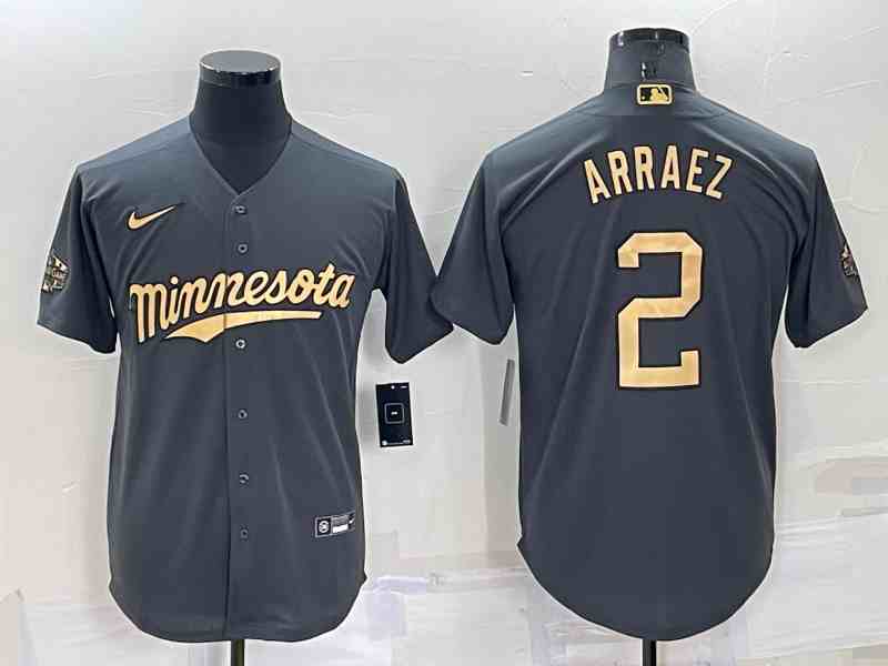 Men's Minnesota Twins #2 Luis Arraez Charcoal 2022 All-Star Cool Base Stitched Baseball Jersey (2)