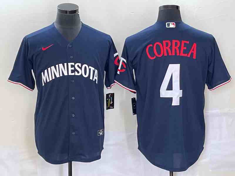 Men's Minnesota Twins #4 Carlos Correa Navy Cool Base Stitched Jersey