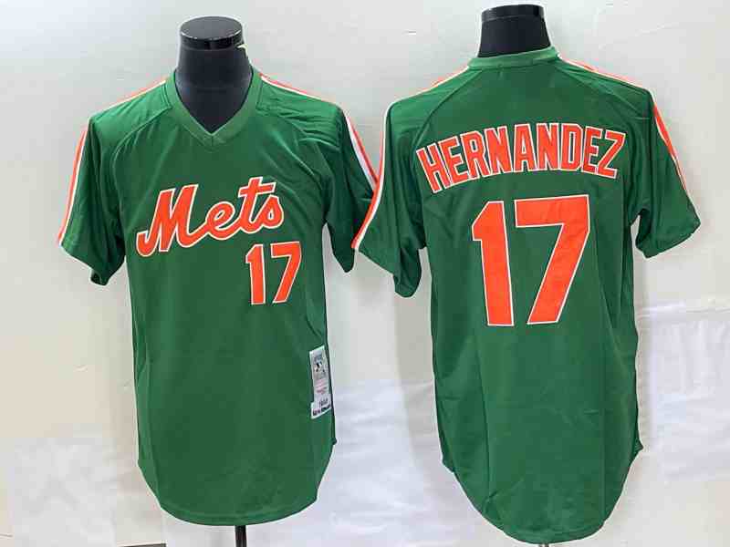 Men's New York Mets #17 Keith Hernandez Green Mesh Throwback Jersey