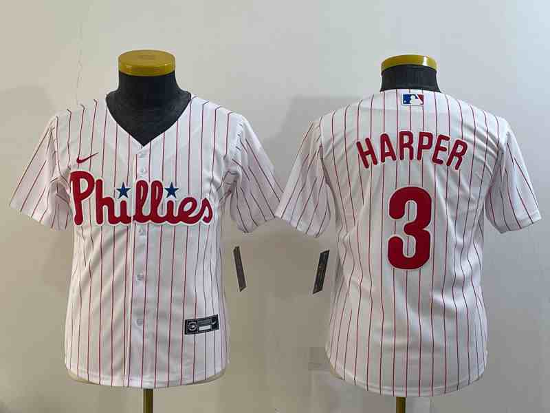 Youth Philadelphia Phillies #3 Bryce Harper White Stitched Baseball Jersey