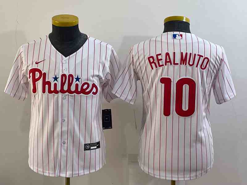 Youth Philadelphia Phillies #10 J.T. Realmuto White Stitched Baseball Jersey