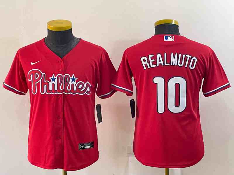 Youth Philadelphia Phillies #10 J.T. Realmuto Red Stitched Baseball Jersey