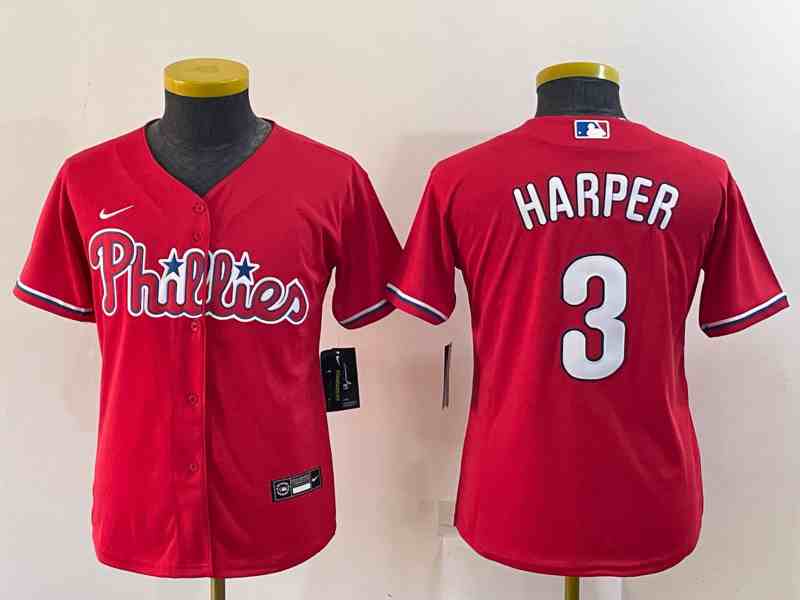 Youth Philadelphia Phillies #3 Bryce Harper Red Stitched Baseball Jersey