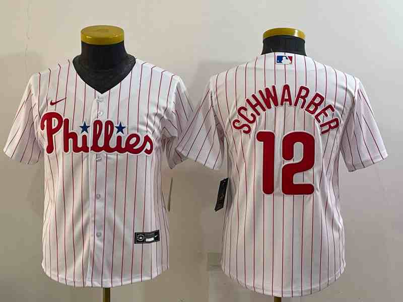 Youth Philadelphia Phillies #12 Kyle Schwarber White Stitched Baseball Jersey