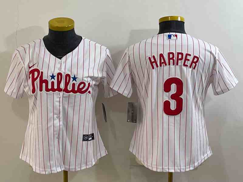 Women's Philadelphia Phillies #3 Bryce Harper White Stitched Baseball Jersey
