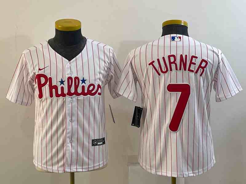 Youth Philadelphia Phillies #7 Trea Turner White Stitched Baseball Jersey