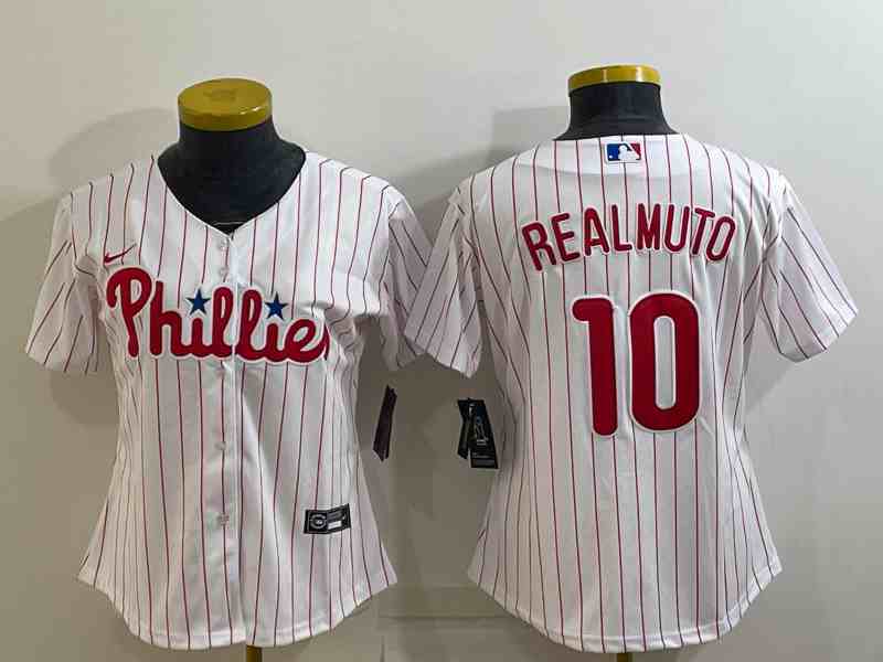 Women's Philadelphia Phillies #10 J.T. Realmuto White Stitched Baseball Jersey