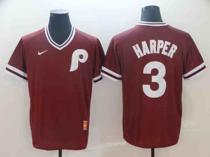 Men's Philadelphia Phillies #3 Bryce Harper Maroon Cooperstown Collection Legend Stitched MLB Jersey