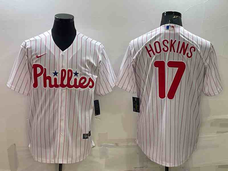 Men's Philadelphia Phillies #17 Rhys Hoskins White Cool Base Stitched Baseball Jersey