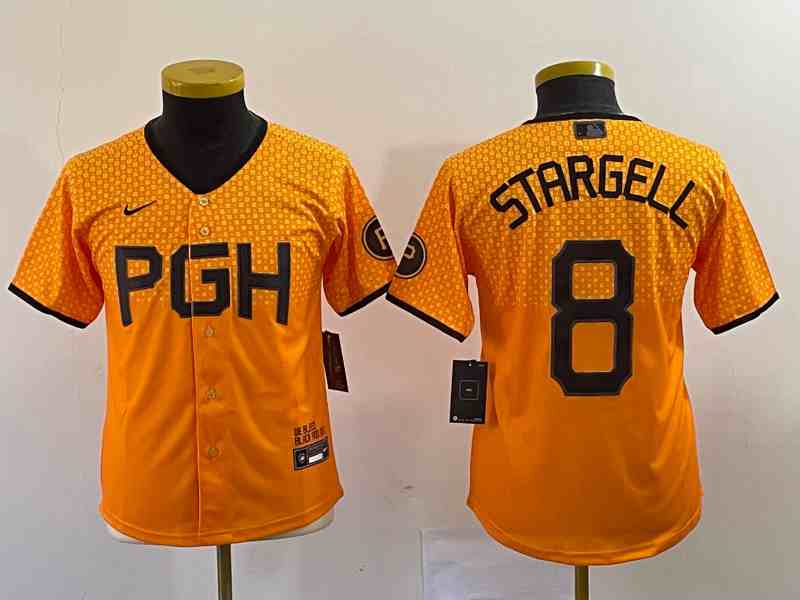 Youth Men's Pittsburgh Pirates #8 Willie Stargell Gold 2023 City Connect Stitched Jersey