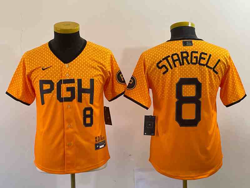 Youth Men's Pittsburgh Pirates #8 Willie Stargell Gold 2023 City Connect Stitched Jersey2