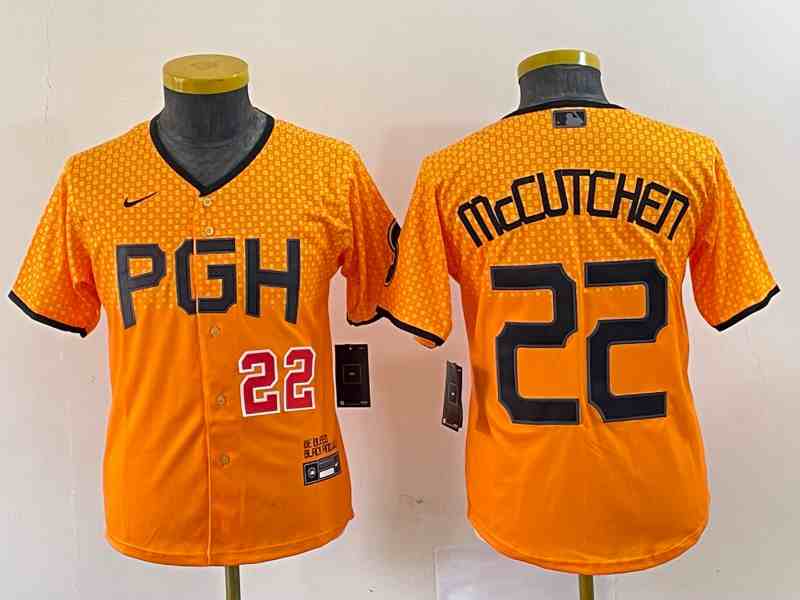 Women's Pittsburgh Pirates #22 Andrew McCutchen Number Gold 2023 City Connect Stitched Jersey 2