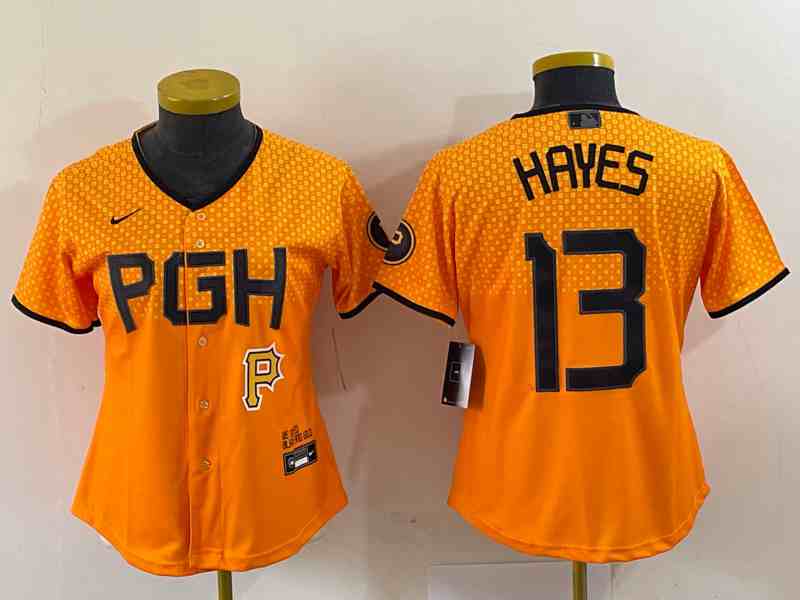 Women's Pittsburgh Pirates #13 KeBryan Hayes Yellow 2023 City Connect Stitched Jersey1