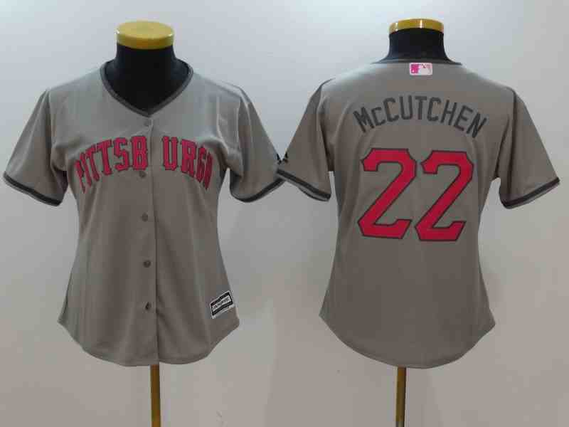 Women's Pittsburgh Pirates #22 Andrew McCutchen Gray With Pink Mother's Day Stitched MLB Majestic Cool Base Jersey