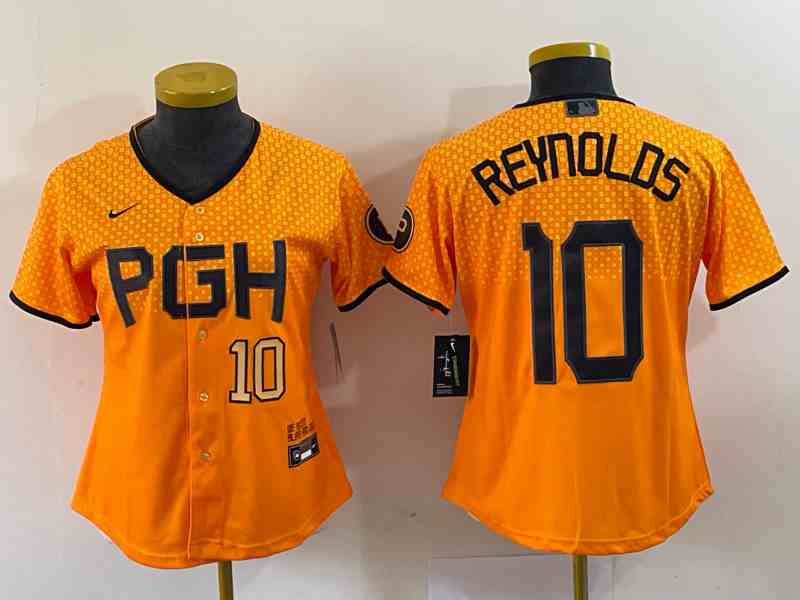 Women's Pittsburgh Pirates #10 Bryan Reynolds Number Yellowd 2023 City Connect Stitched Jersey2
