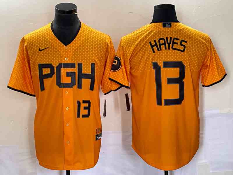Men's Pittsburgh Pirates #13 KeBryan Hayes Number Gold 2023 City Connect Stitched Jersey1