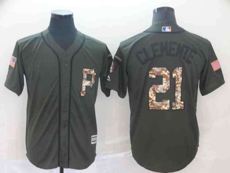 Men's Pittsburgh Pirates #21 Roberto Clemente Green Salute To Service Stitched MLB Jersey