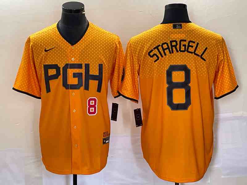 Men's Pittsburgh Pirates #8 Willie Stargell Number Gold 2023 City Connect Stitched Jersey