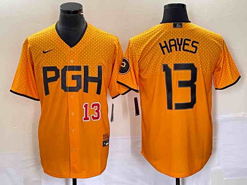Men's Pittsburgh Pirates #13 KeBryan Hayes Number Gold 2023 City Connect Stitched Jersey