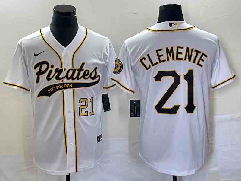 Men's Pittsburgh Pirates #21 Roberto Clemente Number White Cool Base Stitched Baseball Jersey1