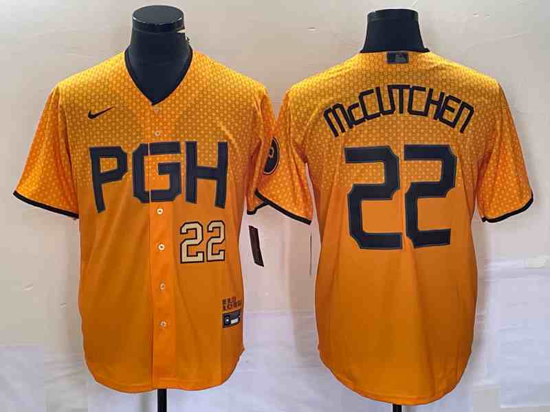 Men's Pittsburgh Pirates #22 Andrew McCutchen Number Gold 2023 City Connect Stitched Jersey