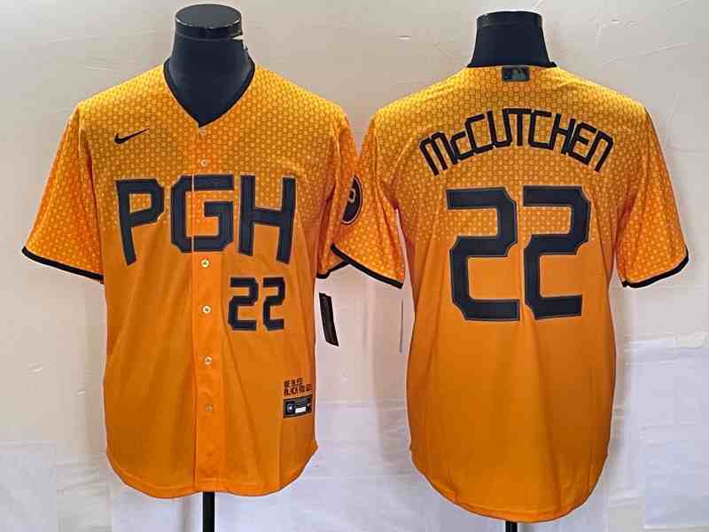 Men's Pittsburgh Pirates #22 Andrew McCutchen Number Gold 2023 City Connect Stitched Jersey 1