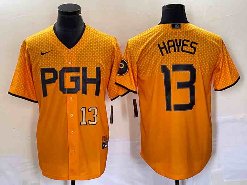 Men's Pittsburgh Pirates #13 KeBryan Hayes Number Gold 2023 City Connect Stitched Jersey2