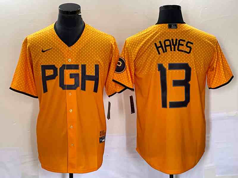 Men's Pittsburgh Pirates #13 KeBryan Hayes Gold 2023 City Connect Stitched Jersey 1