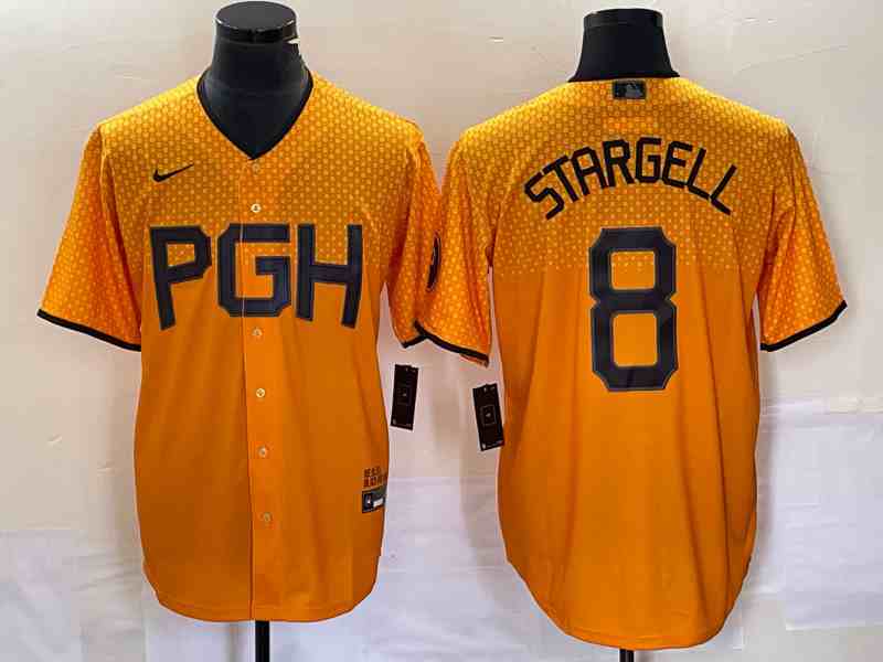Men's Pittsburgh Pirates #8 Willie Stargell Gold 2023 City Connect Stitched Jersey 1