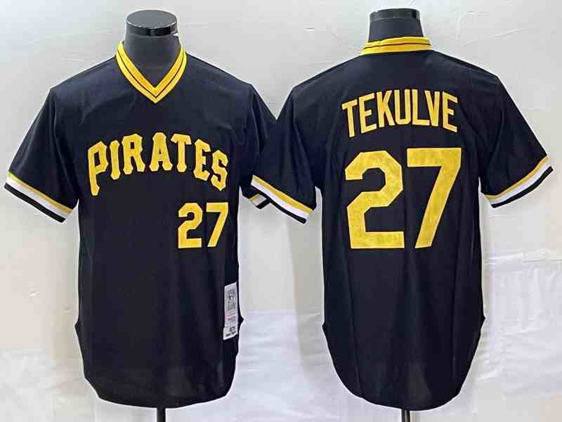 Men's Pittsburgh Pirates #27 Kent Tekulve Mitchell And Ness Black Throwback Stitched MLB Jerseys